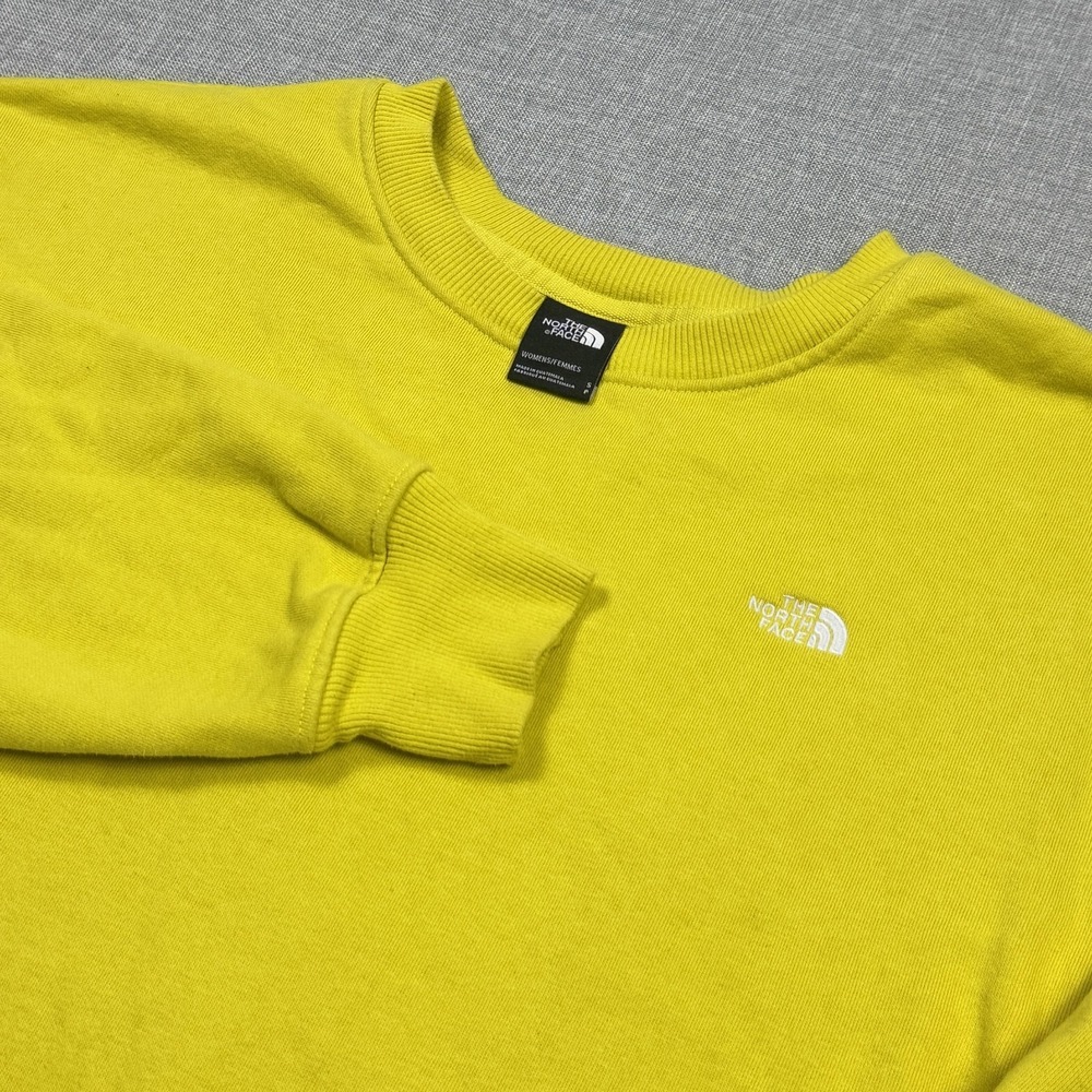 The North Face Sweatshirt Womens Small Yellow‎ Crew Neck Pullover Logo Fleece